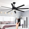 Modern Ceiling Fans with Lights, 65 Inch Ceiling Fan with Light and Remote for Bedroom Living Room Kitchen Office, Indoor/Outdoor Use, 24W 6CCT 8 Blades 6 Speed Reversible Quiet DC Motor, Black