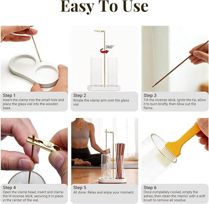 Glass Incense Holder, 2 in 1 Hanging Incense Burner Holder with Ash Catcher & Storage | Cute Boho Decor for Meditation, Yoga, Spa | Stick Incense Holder, Censer, Incense Tray Alternative (White)