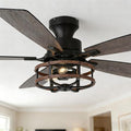 52" Flush Mount Farmhouse Ceiling Fan with Lights and Remote | Rustic Caged Fandelier Ceiling Fan, 5 Dual Blades Chandelier for Bedroom Living Room Dining Room, 3 E12 Bulbs (Not Included)