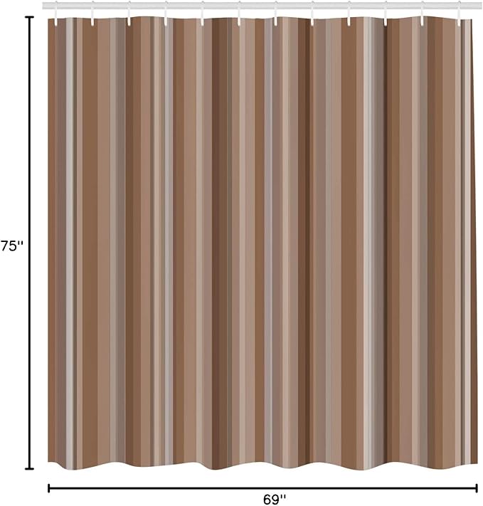 Ambesonne Stripes Shower Curtain, Abstract Ocean Inspired Palette Lines Geometrical Image Illustration, Cloth Fabric Bathroom Decor Set with Hooks, 75" Long, Cocoa Umber