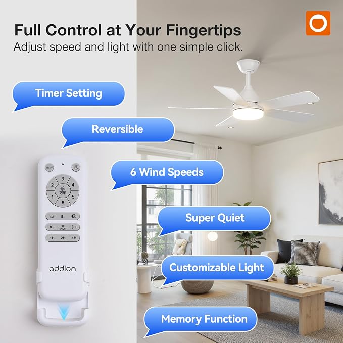 addlon Ceiling Fans with Lights, 42 inch White Ceiling fan with Light and Remote Control, Reversible, 3CCT, Dimmable, Noiseless, Small Ceiling Fan for Bedroom, Farmhouse, Indoor/Outdoor Use