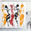 Ambesonne African Shower Curtain, Lady Dancers Body Silhouettes Motion Pose Exotic Characters Theme, Cloth Fabric Bathroom Decor Set with Hooks, 69" W x 70" L, Mustard White