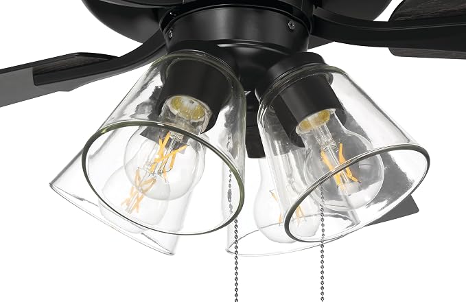 Craftmade 52" Eos 4 Light Ceiling Fan in Flat Black Finish with Reversible Flat Black/Greywood Blades