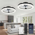 LEDIARY 2 Pack 20 Inch Low Profile Ceiling Fans with Lights and Remote, Dimmable Modern Fan Light(3000K-6000K), 6 Speed, Reversible, APP & Remote Control, Flush Mount Ceiling Fan for Bedroom, Black