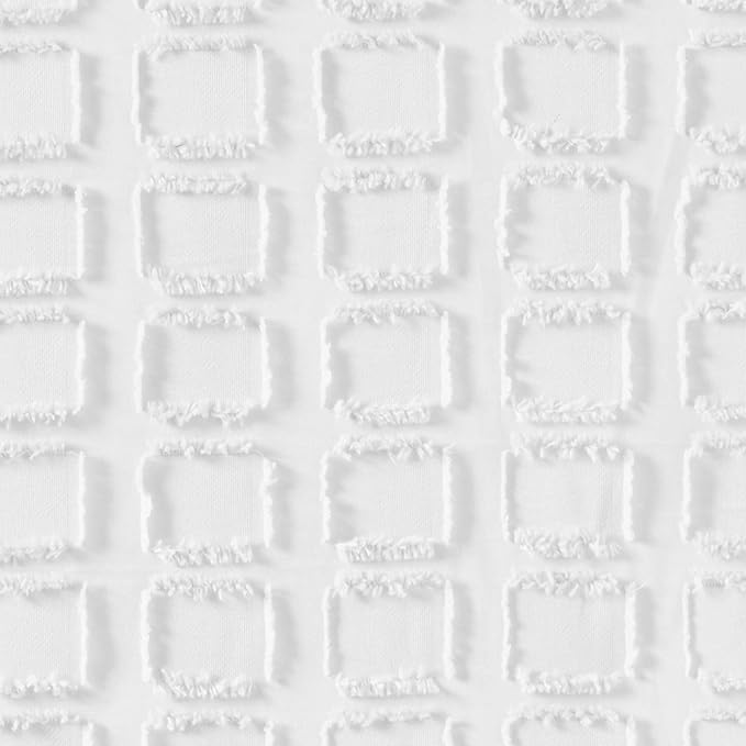 Madison Park Metro Bathroom Shower, Textured Woven Clipped Design Modern Mid-Century Privacy Bath Fabric Curtains, 72"x72", White (MP70-6707)
