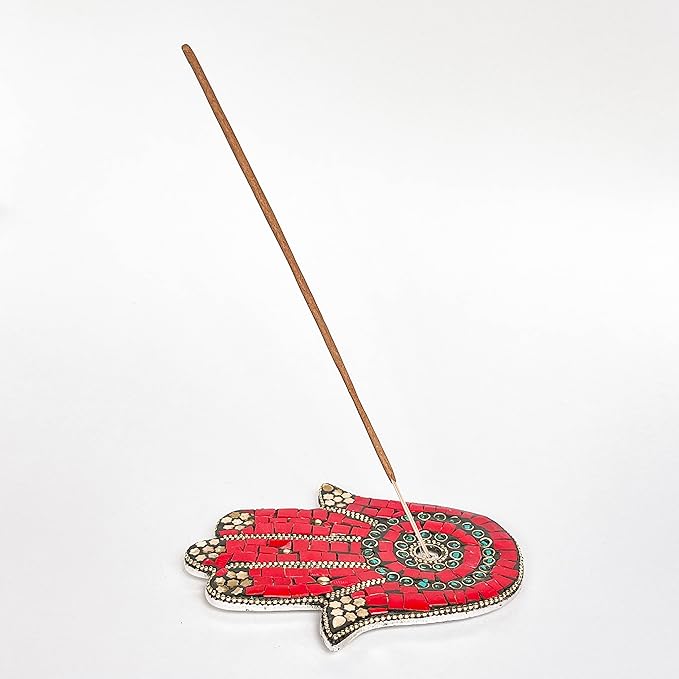 Red - Hamsa Hand Incense Holder - Mosaic Stones