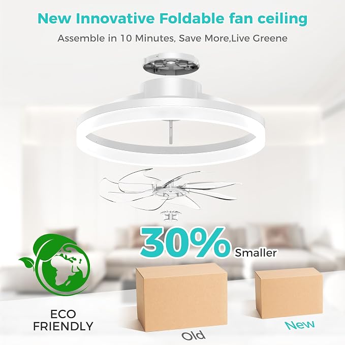RGB Ceiling Fans with Lights and Remote, 20 Inch Flush Mount Low Profile Ceiling Fan with Light,3000K-6500K Dimmable,Modern LED Fandelier Ceiling Fan for Bedroom Living Room (White)