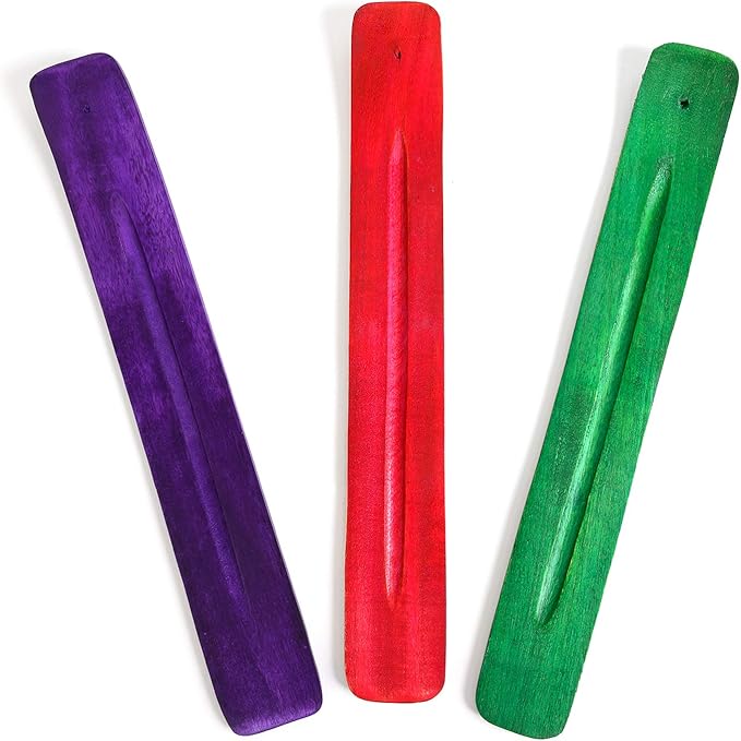 Incense Garden Wooden Incense Holder for Sticks Hand Painted 10 inches Long Assorted Colors