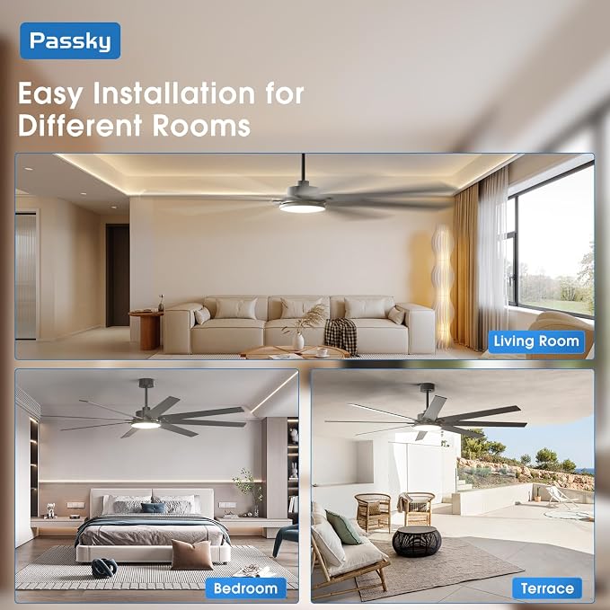 80 inch Ceiling Fans with Lights, Large Modern Ceiling Fan with Light and Remote Control, Reversible, 3CCT, Dimmable, Quiet, Black Ceiling fan For Bedroom, Living Room, Patio Farmhouse, Indoor/Outdoor
