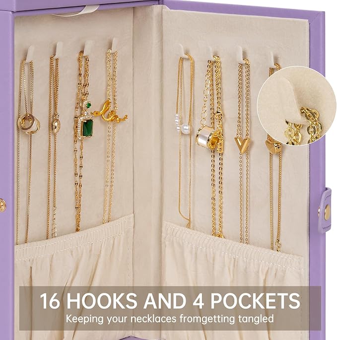 AKOZLIN 6-Tier Jewelry Box Organizer Functional 5 Drawers Leather Jewelry Storage Case for Women Girls Ring Necklace Earring Bracelet Holder Organizer with Mirror Medium Violet