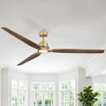 84 Inch Wood Ceiling Fan with Lights, Gold Ceiling Fan with Remote Control, Farmhouse Large Ceiling Fan for Living Room Dining Room Commercial, Quiet DC Motor Dimmable LED Reversible