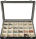 Stratalife 24 Grid Earring Organizer, Jewelry Holder Organizer with Lid | PU Leather Storage Box for Earring, Ring, Studs and Trinkets, Soft Velvet Drawer Organizer for Women, Dustproof, Beige Black