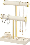 bussdis 2 Tier Bracelet Holder Display, Necklace Holder Organizer, Beige | Velvet Necklace Holder | Jewelry Tree | Jewelry Towers | Jewelry Stand Organizer for Necklaces, Bracelets, Earrings, Rings