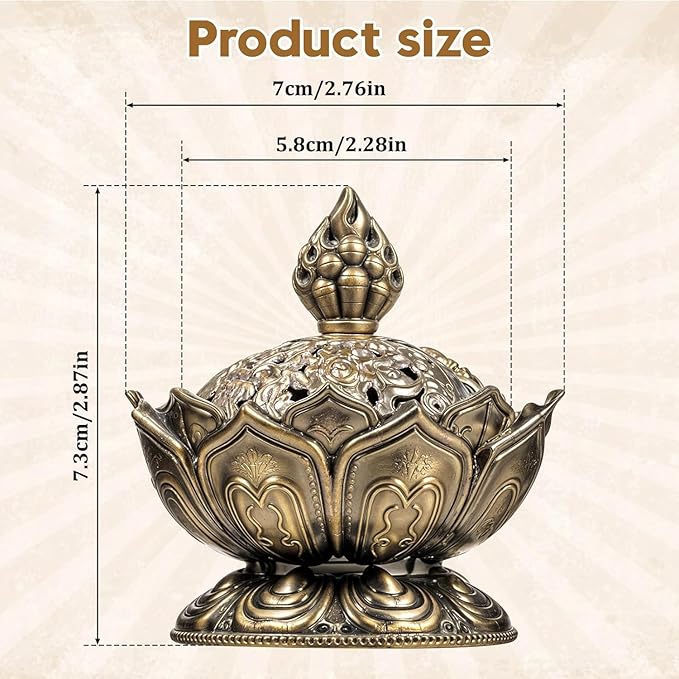 Classic Lotus Incense Burner，2.7Inch Charcoal Incense Burner Holder Cone Incense Holder Cone Incense Cone Holder Bakhoor Burner for Home Office Decor Meditation and Spiritual Relaxation(Bronze Color)