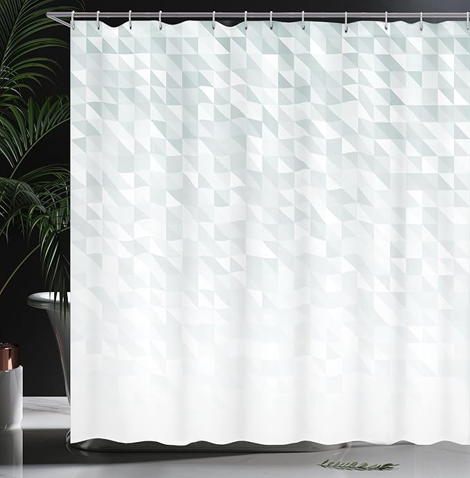 Ambesonne Geometric Shower Curtain, Faded Cubes Triangles Abstract Mosaic with Digital Effects Gradient Colors, Cloth Fabric Bathroom Decor Set with Hooks, 69" W x 84" L, Sage White