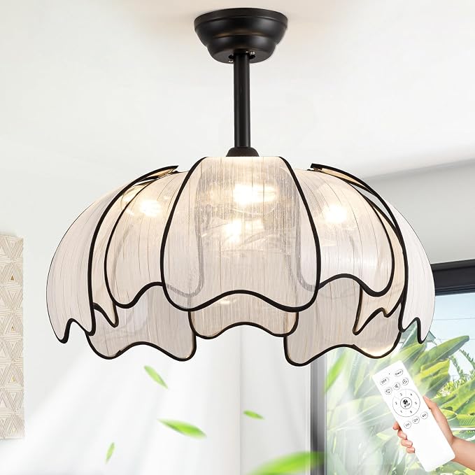 26" Flower Ceiling Fans with Lights and Remote Control,Boho Black Chandelier Fan with 6 Speeds, Modern Fandelier for Kitchen Island,Dining Room,Living Room,Nursery