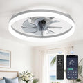LEDIARY Ceiling Fans with Lights, 20 inch Low Profile Flush Mount Ceiling Fan, Dimmable LED, APP & Remote Control, Quiet Reversible DC Motor, 6 Speeds, Fandelier for Bedroom, Grey