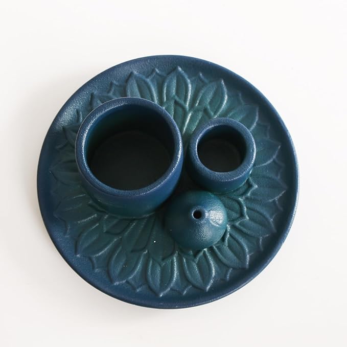 4 in 1 Ceramic Incense Burner, Sage Holder for Burning Bowl, Palo Santo Sticks Holder, Smudge Stick Ash Catcher Tray for Meditation Yoga Room (Blue)