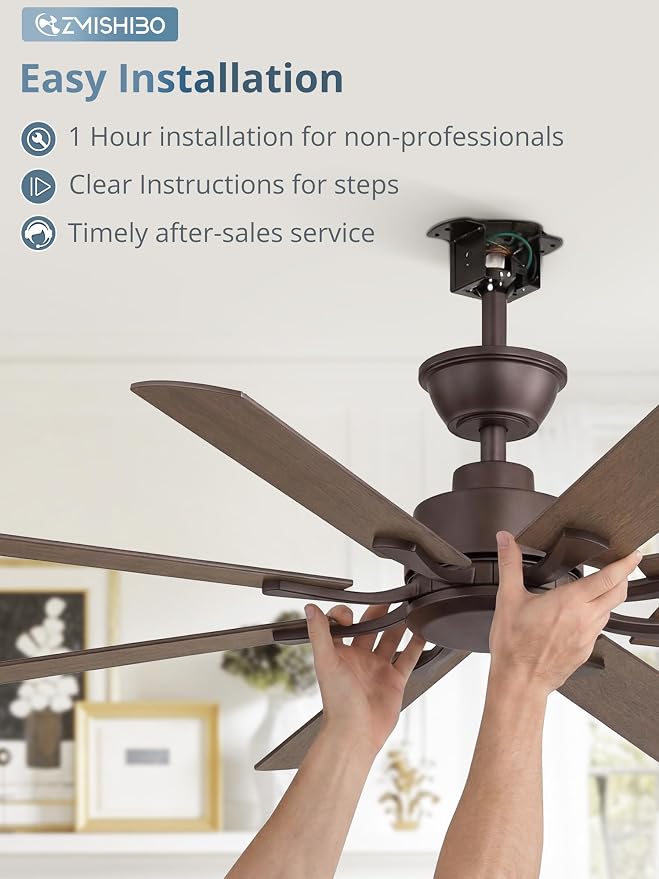ZMISHIBO 52 inch Ceiling Fan no Light, 8 Blades Oil Bronze Ceiling Fans without lights, Quiet Rerverible DC Motor, 6speeds, for Bedroom, Living Room, Home Office and Patio