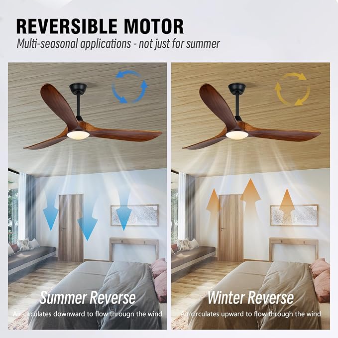 Ceiling Fan with Lights, 52 inch Solid Wood Indoor/Outdoor Ceiling Fans for Patios,Damp Rated Propeller Ceiling Fan for Porch,Farmhouse,Reversible Quiet DC Motor ETL Listed, Memory Function