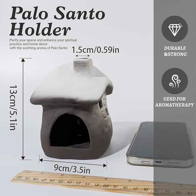 Mougigi Tall Snow-Roofed Ceramic Palo Santo Burner - Mini Chiminea Incense Holder with Stable Base, Ideal for Smudging Sage & Burning Incense Cones, Perfect for Meditation, Yoga, Altars, Home Decor