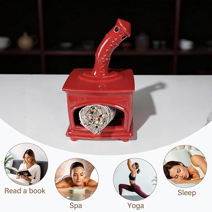 MOUGIGI Red Ceramic Palo Santo Holder - Modern Incense Burner for Yoga & Meditation - Ash Catcher for Wood Sticks & Sage - Versatile Smudge Bowl & Cone Burner - Perfect Unique Gift for Mindfulness