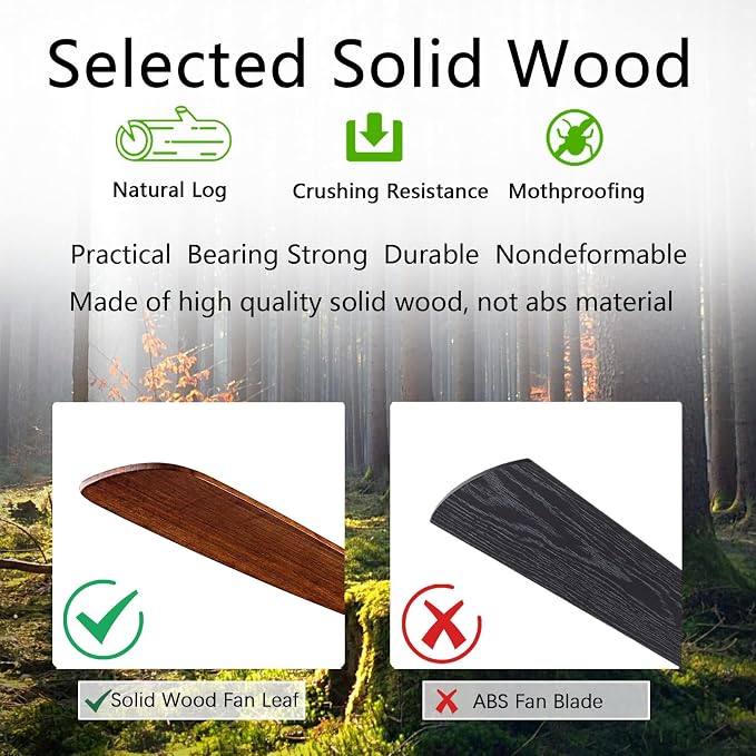 60'' Solid Wood 3Blades Ceiling Fan Light DC Motor APP Remote 3CCT Dimmable | walnut solid wood blades, pure copper quiet dc inverter motor, remote & app control,3cct dimmable led light,indoor farmhouse
