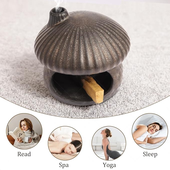 Palo Santo Holder Mushroom Shape, Ceramic Sage Holder for Burning Palo Santo Burner for Meditation, Yoga and Relaxation(Gilt Gold)