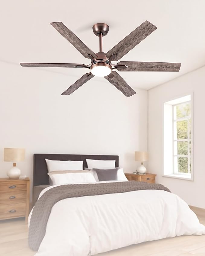 Minislak 52" Oil Rubbed Bronze Smart Ceiling Fan with Light via WiFi Alexa,6-Speeds Quiet DC Motor,Dimmable,Outdoor Antique Bronze Large Ceiling Fan for Living Room,Bedroom,Dual Finish 6 Blades