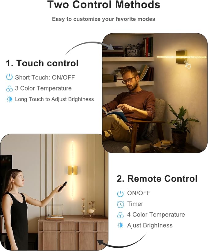 Crystal Wall Sconce Set of 2 Battery Operated: Gold 10000mAh Rechargeable Wireless Wall Lights, 360° Rotatable Magnetic Wall Lamp, 4CCT Dimmable LED Wall Lighting for Living Room Bedroom, 31.7in