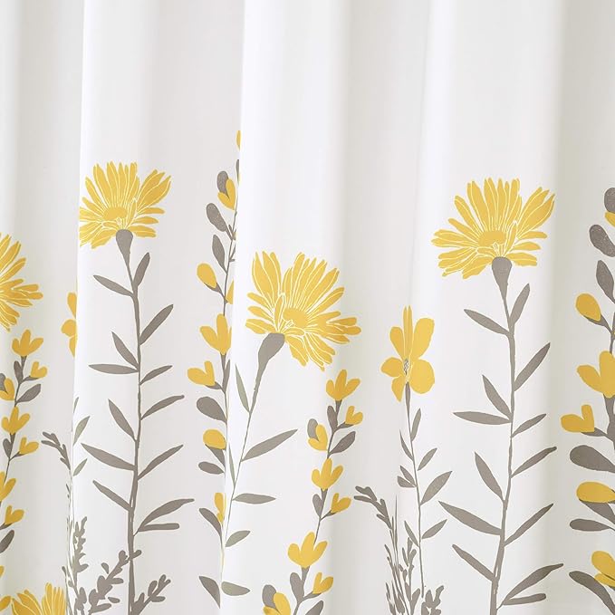 Lush Decor Aprile Floral Shower Curtain Single 72" W x 72" L, Yellow & Gray - Floral Shower Curtains - Bathroom Décor - Cottage Shower Curtain