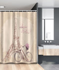 Ambesonne Paris Stall Shower Curtain, Bonjour France Eiffel Tower and Vintage Bicycle Flowers Retro Soft Color Print, Fabric Bathroom Decor Set with Hooks, 54" W x 78" L, Cream Pink