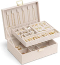 VLANDO 2 Layer Jewelry Box Large Jewelry Organizer for Women Removable Jewelery Tray for Necklace Earrings Rings Bracelets Mothers Gifts for Mom Wife (Light Pink)