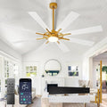 Large Ceiling Fans with Lights: Modern 66 Inch 8 Blade Outdoor Ceiling Fan with Remote APP Control - Dimmable White Gold Big Fan light Indoor Reversible 6 Speed Quiet DC Motor