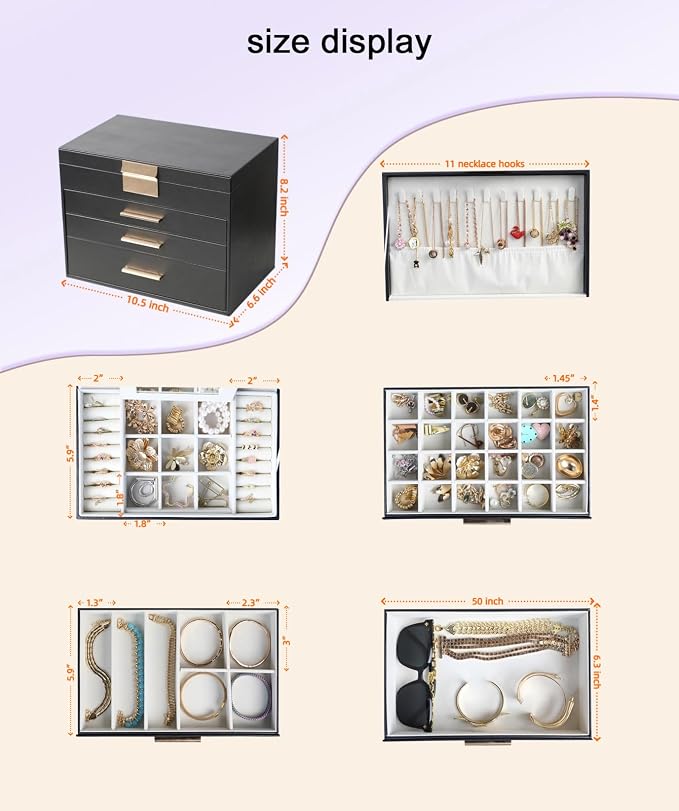 BOOVO Jewelry Boxes for Women, White and Black 6 Layer Large Jewelry Box for Necklace, Bracelet, Earrings, Rings Storage, Jewelry holder Organizer for Girls Gift (Black, 5 Layer)