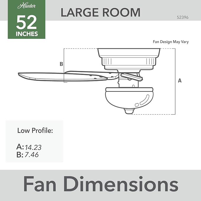 Hunter 52 inch Indoor Ceiling Fan with LED Light - Black Ceiling Fan with Pull Chain, For Bedroom or Living Room, Low Profile Flush Mount, 5 Blades, Includes Bulbs - Newsome 52396, Matte Black | Low Profile Flush Mount, Pull Chain, 5 Blades, For Bedroo...