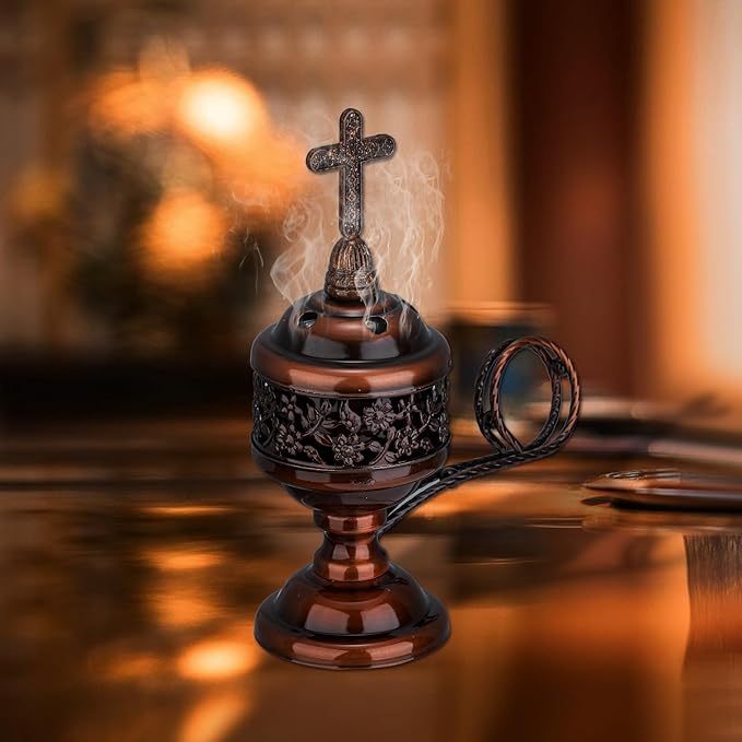 Decorative Palm Tree Incense Burner, Gold Metal Design (Red copper-F008)