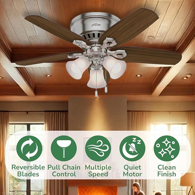 Hunter Builder, Indoor, Ceiling Fan, Pull Chain, 42 inch, Brushed Nickel