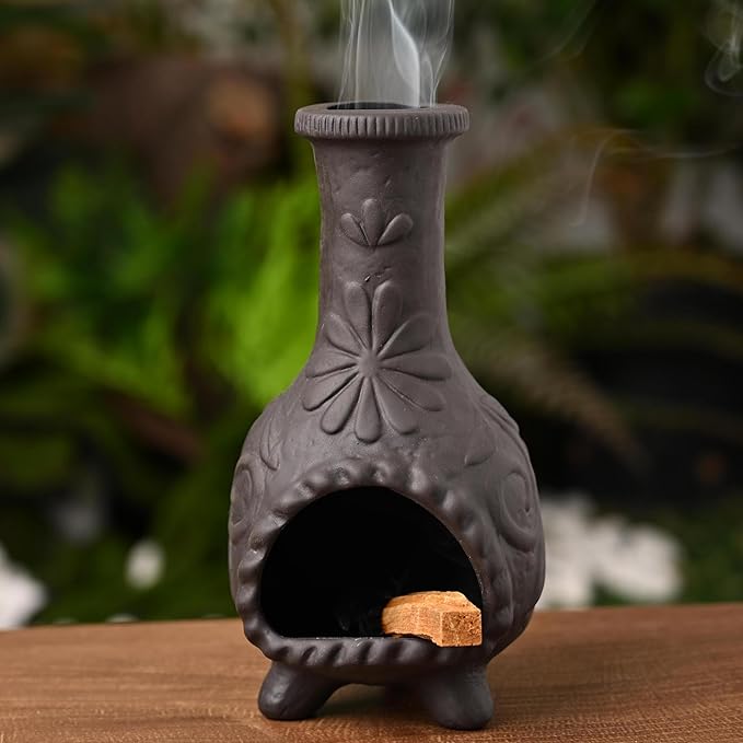 MOUGIGI Elegant Handmade Black Palo Santo Holder–Incense Cone & Stick Burner with Smudge Chimney for Sage, Aromatherapy, Yoga, Meditation and Home Decor | Unique Gift for Friends & Family