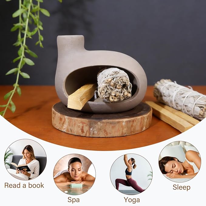 MOUGIGI Handmade Grey Palo Santo Holder – Elegant Incense Chimney for Palo Santo, Sage & Cones – Idealt Gifts for Stress Relief, Energy Cleansing, Yoga, Meditation, Zen, Altar Decor & Aromatherapy