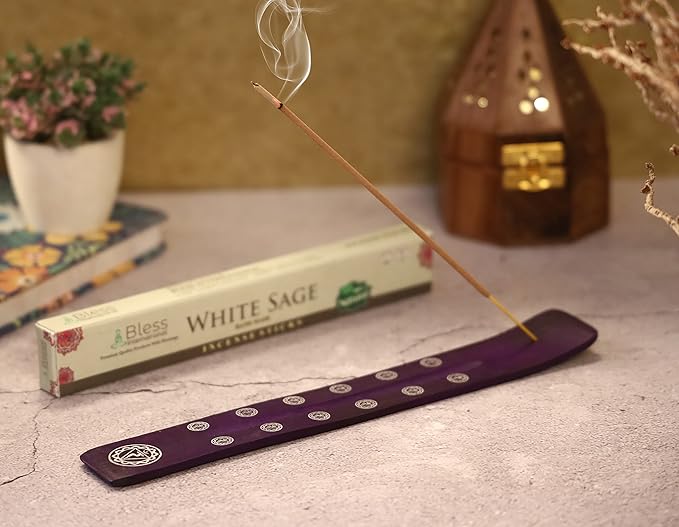 Bless-International Traditional-Handmade-Burner Wooden-Incense-Stick-Holder Ash-Catcher-Stand for-Aromatherapy-Meditation-Yoga (Heavens Blue) 10 Inches, Pack of 1
