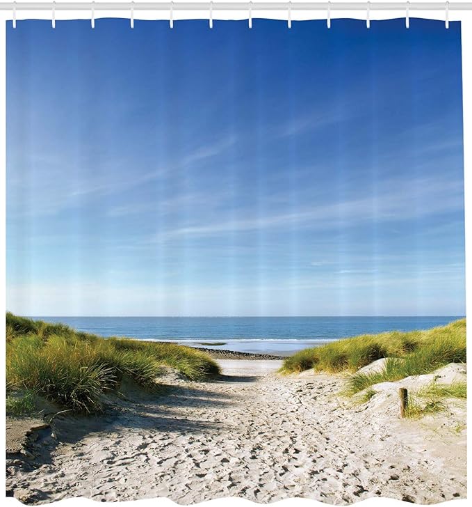 Ambesonne Ocean Shower Curtain, Path to The Ocean Sky Sandy Seaside Shore Getaway Relaxing Summertime, Cloth Fabric Bathroom Decor Set with Hooks, 69" W x 84" L, Brown Sky