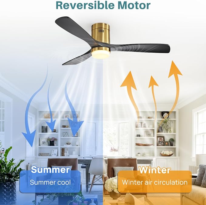 Sofucor Ceiling Fan with Lights-52 Inch Flush Mount Ceiling Fan with Light and Remote Control, Low Profile Wood Blades Modern Outdoor Ceiling Fans for Bedroom/Farmhouse/Patio/Indoor, Quiet DC Motor