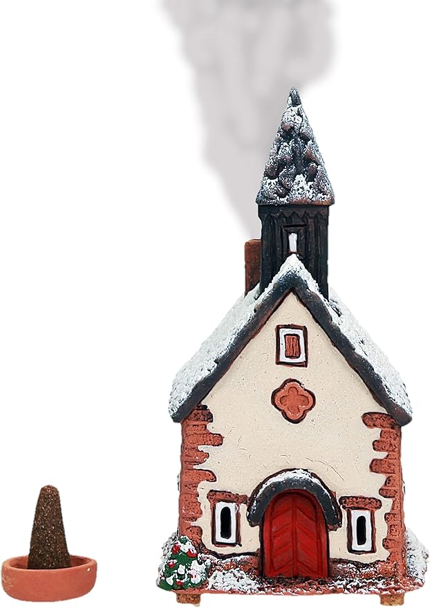 Ceramic Houses and Villages Collection - Handmade Miniature of The Original Chapel in Tyrol, Winter Edition - Candle, Cone Incense Holder R290SN