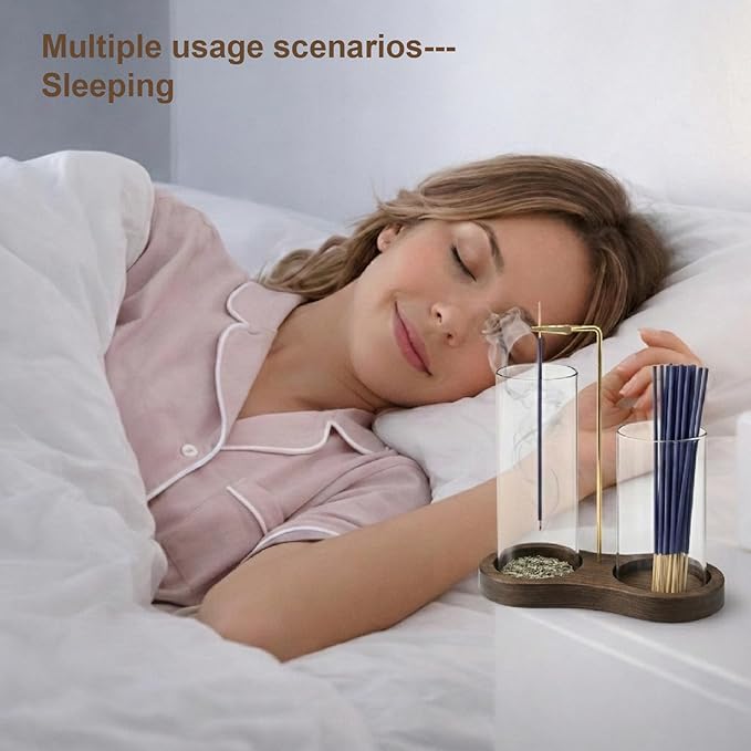 2-in-1 Incense Holder with Glass Ash Catcher & Stick Storage, Wooden Incense Burner for Relaxation, Stress Relief, Mess-Free Home Use, Self-Care, Meditation, Yoga, Bedroom & Living Room (Sapele)