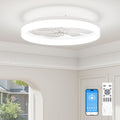 VOLISUN Low Profile Ceiling Fans with Lights and Remote, 23.6in Fandelier Ceiling Fan with Light, 3000K-6500K Dimmable Bladeless LED Fan Light, White Flush Mount Ceiling Fans with Lights for Bedroom