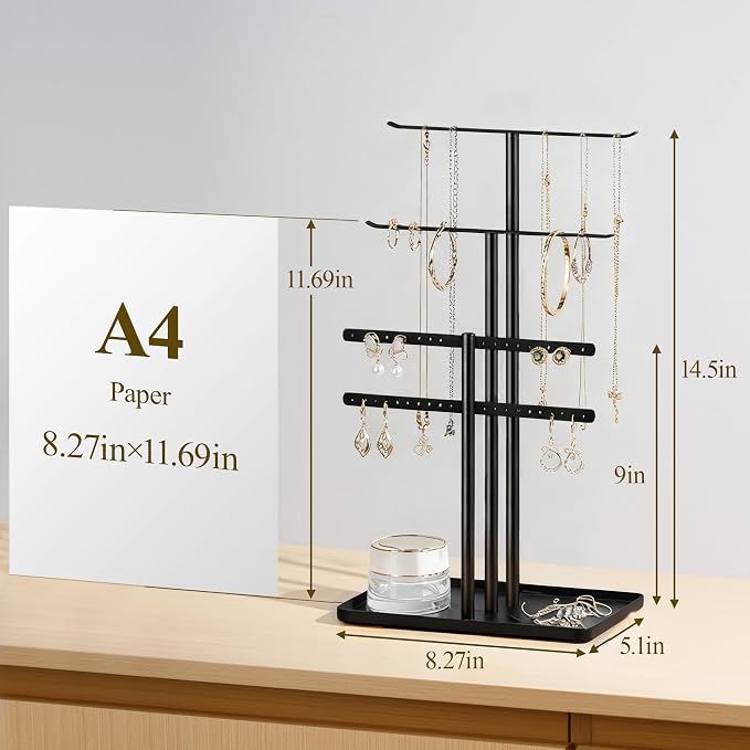 pickpiff Black Jewelry Organizer: 14.5" Sturdy Stand for 80 Pcs Jewelry