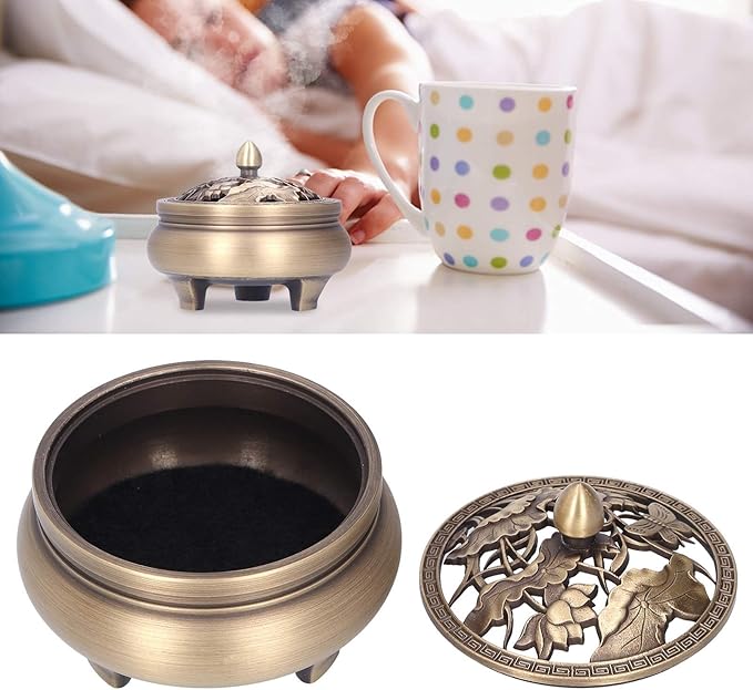 Antique Incense Burner Holder Brass with Lid 3‑Legged Buddha Ornament Home Decoration