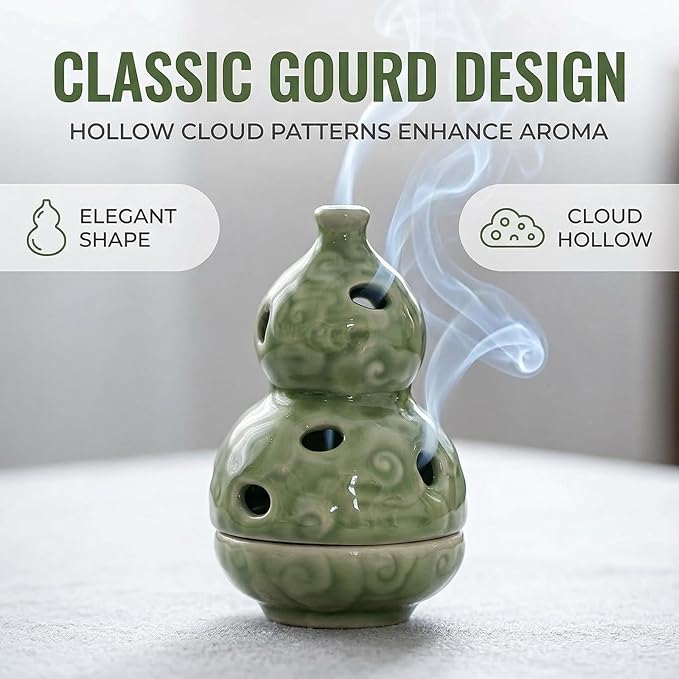 Ceramic Incense Burner, Incense Holder Suitable for Incense Sticks, Cone Incense, Palo Santo, White Sage, for Spiritual Cleansing, Stress Relief, Meditation Accessories (HuLu)