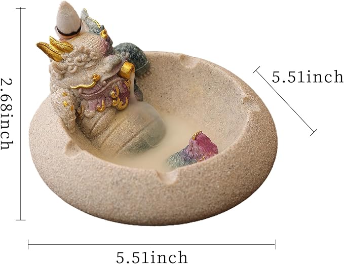 Pixiu Backflow Incense Burner with Ashtray, Mythical Beast Resin Incense Holder & Wealth Guardian Statue, Waterfall Smoke Effect Decor for Desk, Home Office Zen Gift